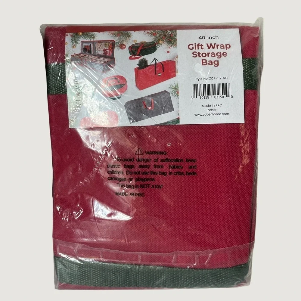 Gift Wrap Roll Red Storage Bags Set Of 2 Zipper Closure Protective Festive
